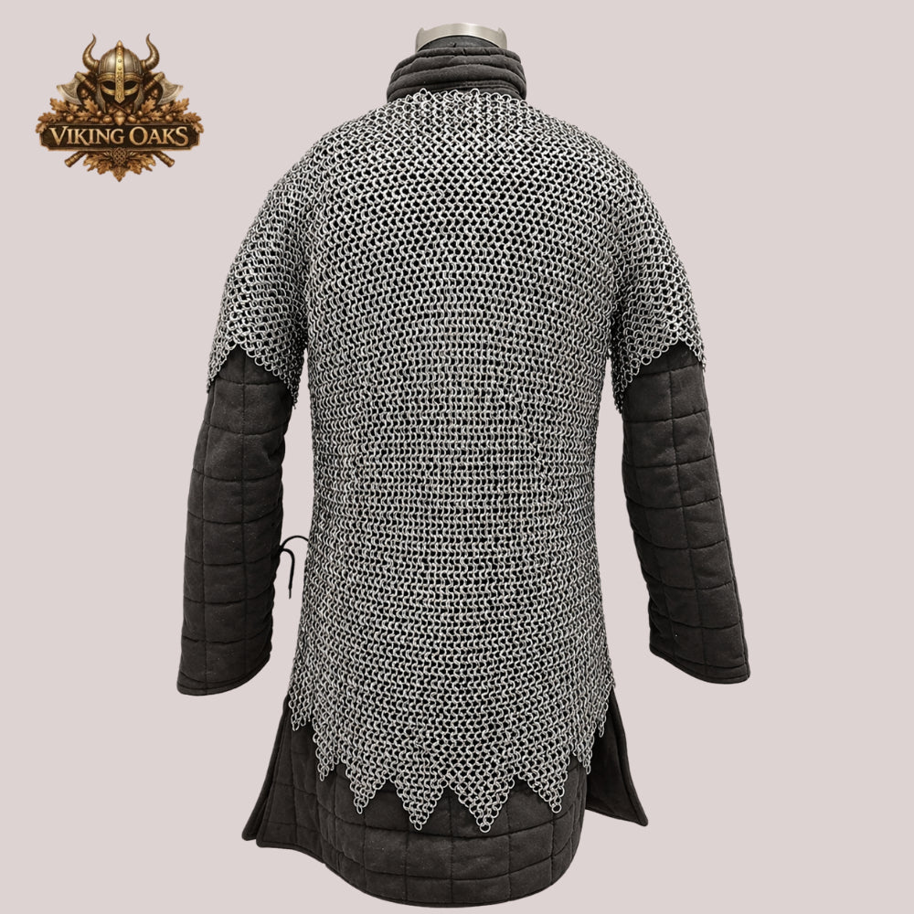 9MM Flat Riveted Chainmail Shirt – Mild Steel Half Sleeve Medieval Maille Armor for Halloween, LARP & Reenactment