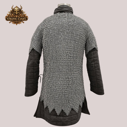 9MM Flat Riveted Chainmail Shirt – Mild Steel Half Sleeve Medieval Maille Armor for Halloween, LARP & Reenactment
