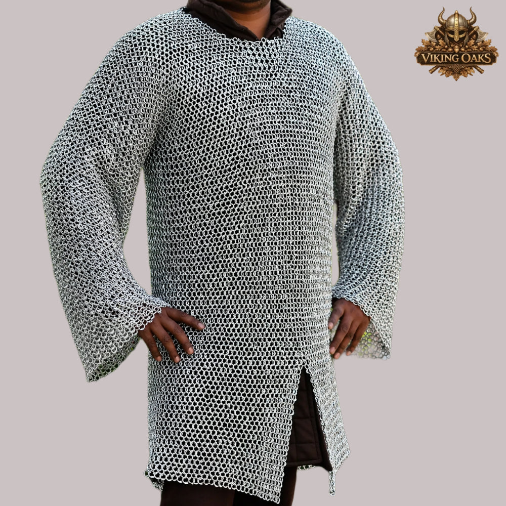 9MM Aluminum Chainmail Hauberk – Medieval Armor Costume Round Ring With Solid Rings Shirt for Halloween