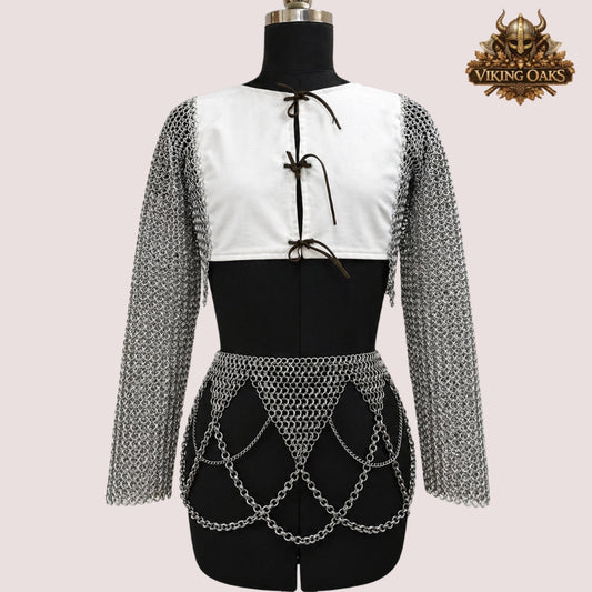 Aluminium Chainmail Sleeve with Skirt – 10MM Butted Ring Medieval Costume Armor, Halloween Gift Idea
