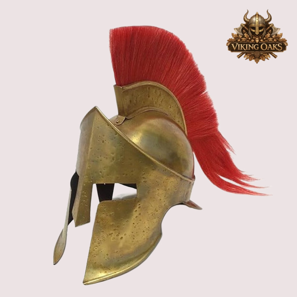 Brass Antique Spartan Warrior Helmet – 300 Movie Replica with Display Stand