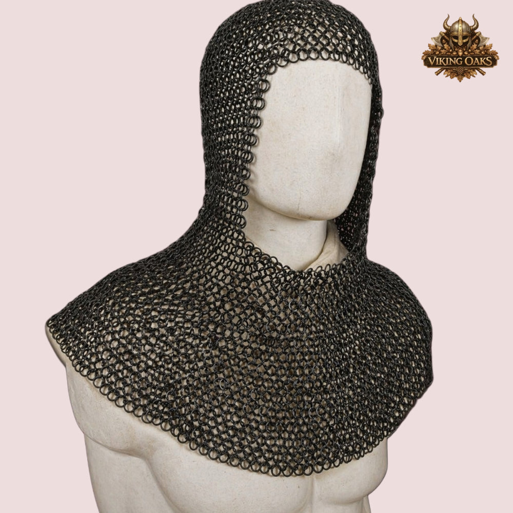 9MM Flat Ring Chainmail Shirt Blackened Steel Brass Trim Viking Armor Costume