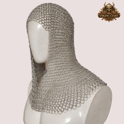 Aluminum Butted Chainmail V-Neck Coif – 10MM Ren Faire, LARP Viking & Halloween Costume Hood