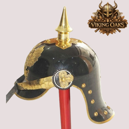 Black German Pickelhaube Helmet – Prussian Spiked Military Replica Armor