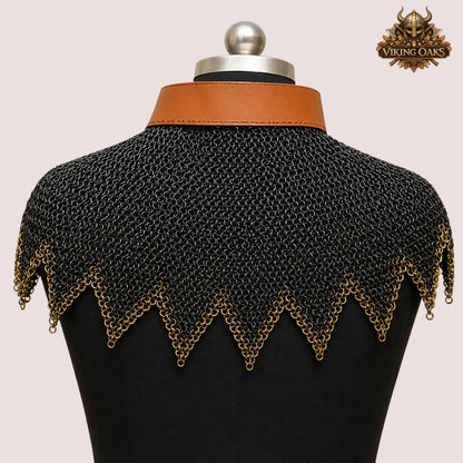 9MM Chainmail Aventail Flat Ring Riveted Washer with Brass Trim Bottom Edge Neck Protection