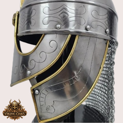 Medieval Viking Chainmail Helmet Replica with Wooden Display Stand Full Wearable Warrior Helmet Collectible Decor Gift