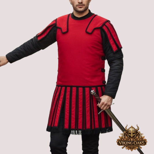 Roman Subarmalis – Red Cotton Padded Armor with Black Trim for LARP, Reenactment & Cosplay