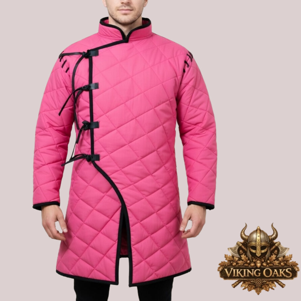 Medieval gambeson costume for Renaissance faire men and women with size chart details