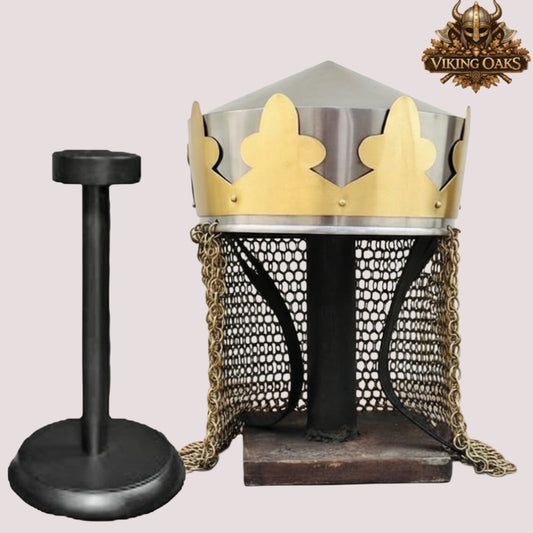 King Arthur Helmet with Brass Butted Chainmail – Medieval Knight Armor, Monty Python Inspired