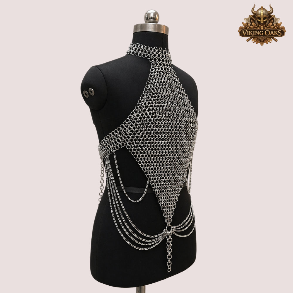 Aluminum Chainmail Bra Top – Butted Ring Stylish Fancy Bra for Halloween Parties & Events