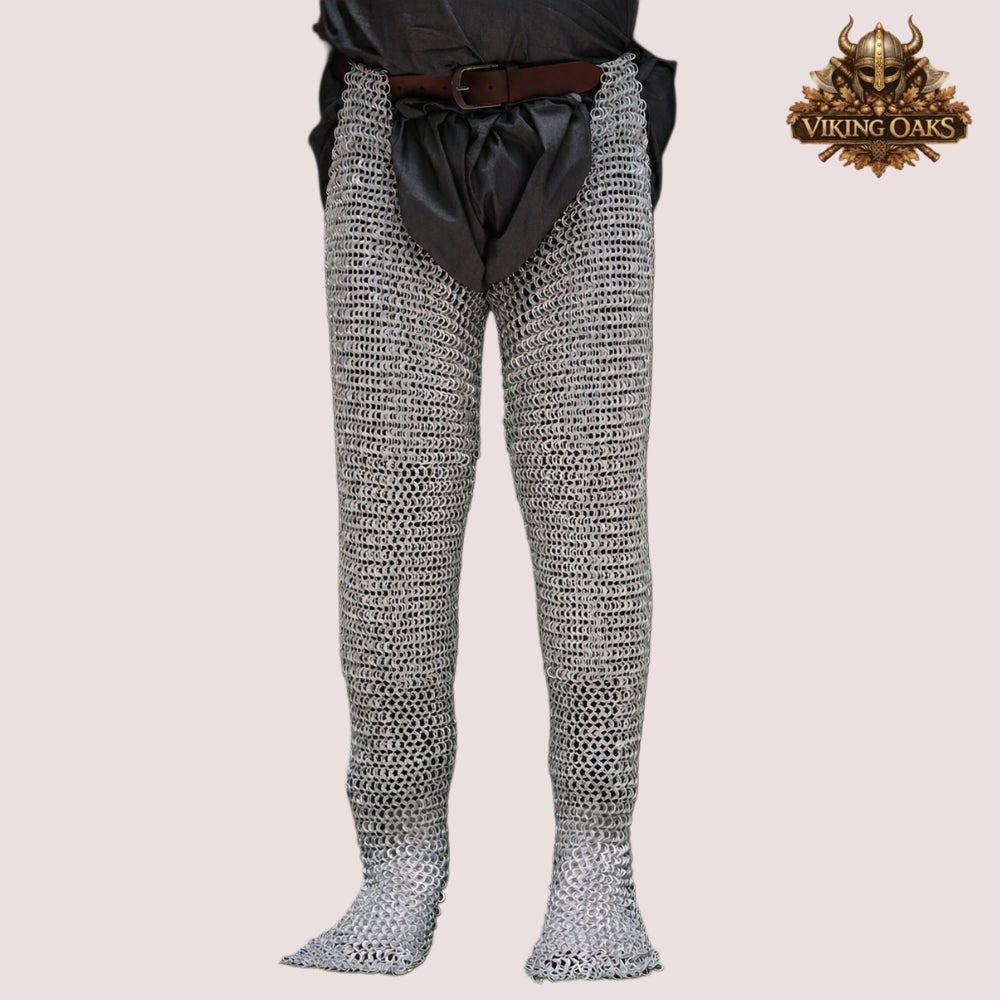 Aluminum Chainmail Chausses – 9mm Flat Ring Riveted Medieval Leggings – Functional LARP Armor