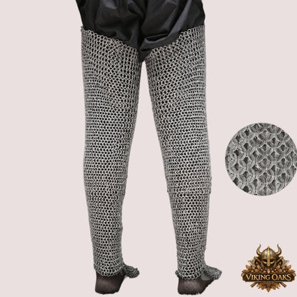 Mild Steel Chainmail Chausses – 9mm Flat Riveted Maille Leg Armor, Medieval Halloween Costume