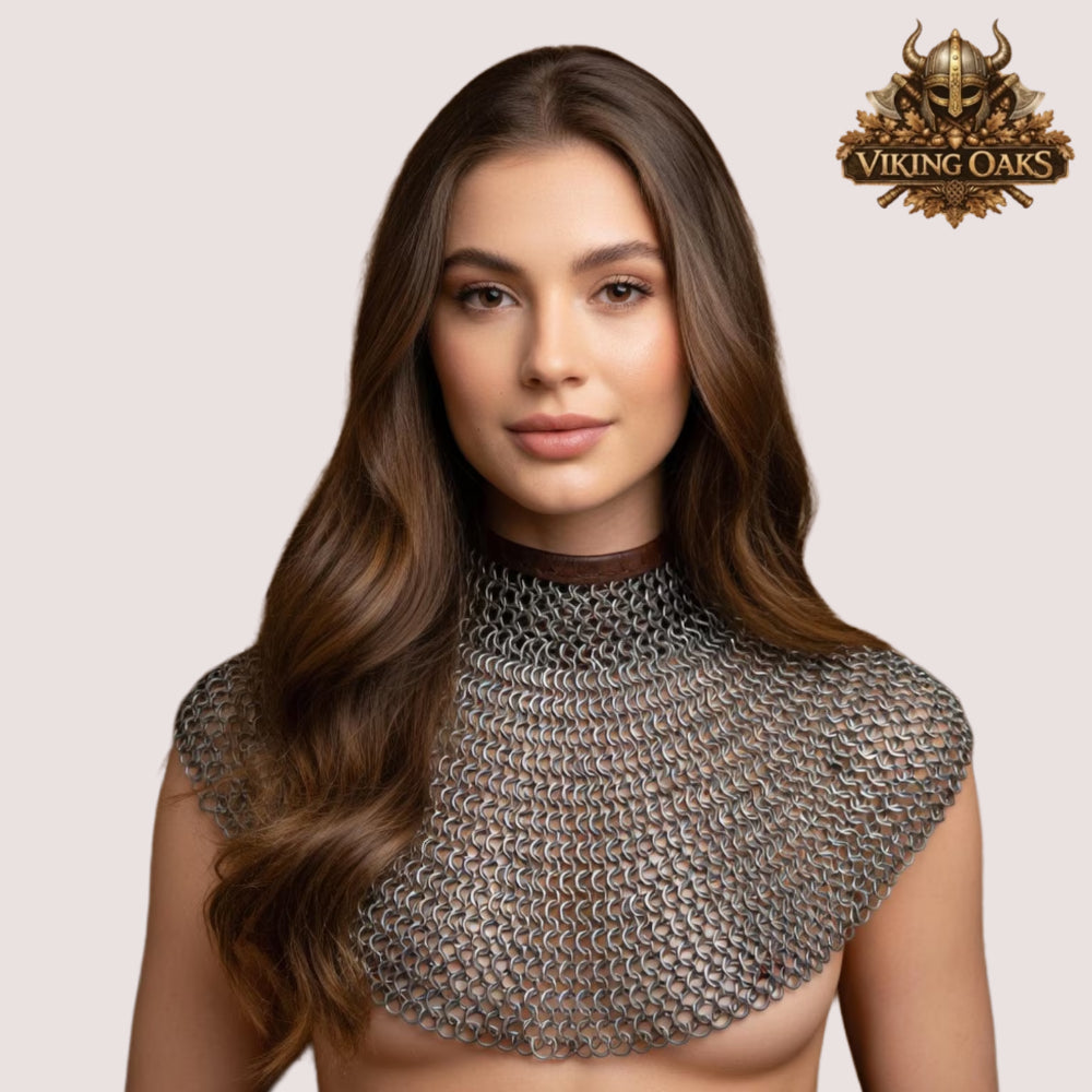 9MM Flat Riveted Chainmail Collar Brass Gorget with Zigzag Edges
