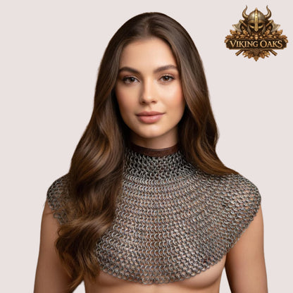 9MM Flat Riveted Chainmail Collar Brass Gorget with Zigzag Edges