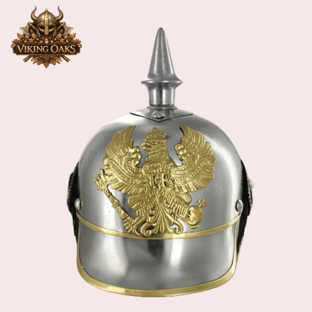 German Pickelhaube Helmet Set Black & Silver Imperial Spike Helmets