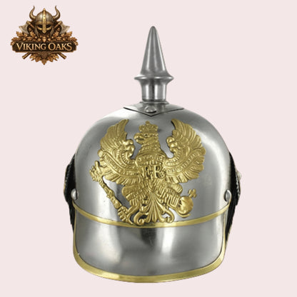 German Pickelhaube Helmet Set Black & Silver Imperial Spike Helmets