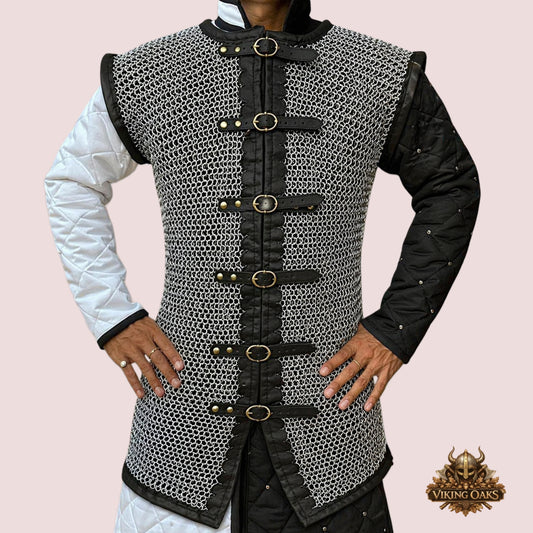 Aluminium Chainmail Haubergeon Sleeveless Armor – 10mm 16 Gauge Flat Ring Riveted with Washer Medieval LARP Reenactment Vest