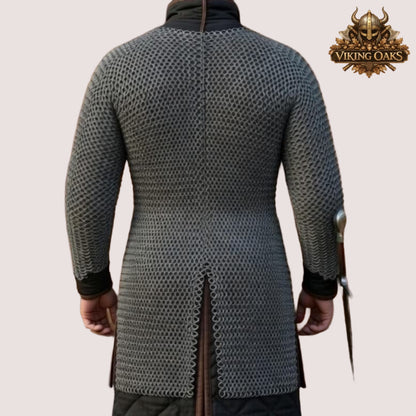 8MM Mild Steel Chainmail Hauberk Round Riveted Armor Shirt Ren Faire Costume