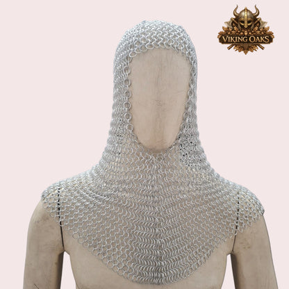 Medieval Crusader Helmet with Chainmail Coif & Stand Knight Armour Costume Set