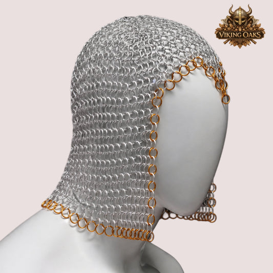 Aluminum Butted Chainmail Coif – 10MM Ring Medieval Hood for Ren Faire, LARP & Costume Events
