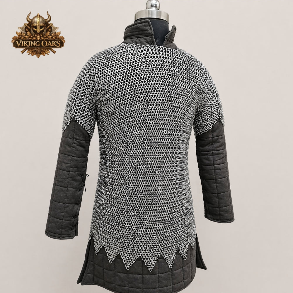 9MM Flat Riveted Chainmail Shirt – Mild Steel Half Sleeve Medieval Maille Armor for Halloween, LARP & Reenactment