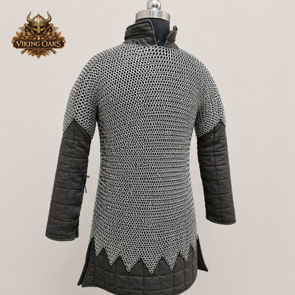 9MM Flat Riveted Chainmail Shirt – Mild Steel Half Sleeve Medieval Maille Armor for Halloween, LARP & Reenactment
