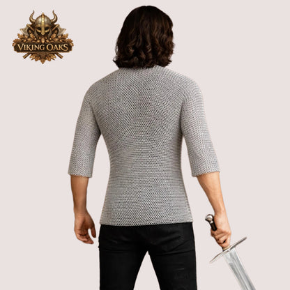 Aluminum Butted Chainmail Hauberk Half Sleeve Round Ring Medieval Shirt
