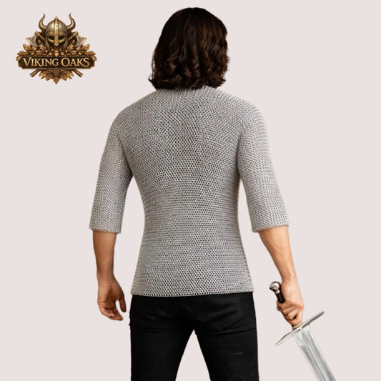 Aluminum Butted Chainmail Hauberk Half Sleeve Round Ring Medieval Shirt