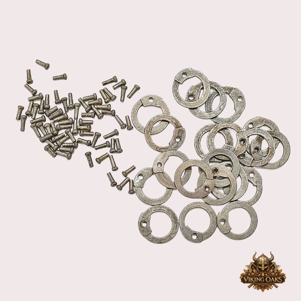 Medieval Chainmail Repair Rings & Rivets Set – Flat Steel Natural Finish Costume Accessory