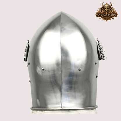 Medieval Barbute Helmet – Barbuta Reenactment Armor with Display Stand for Cosplay & Costumes