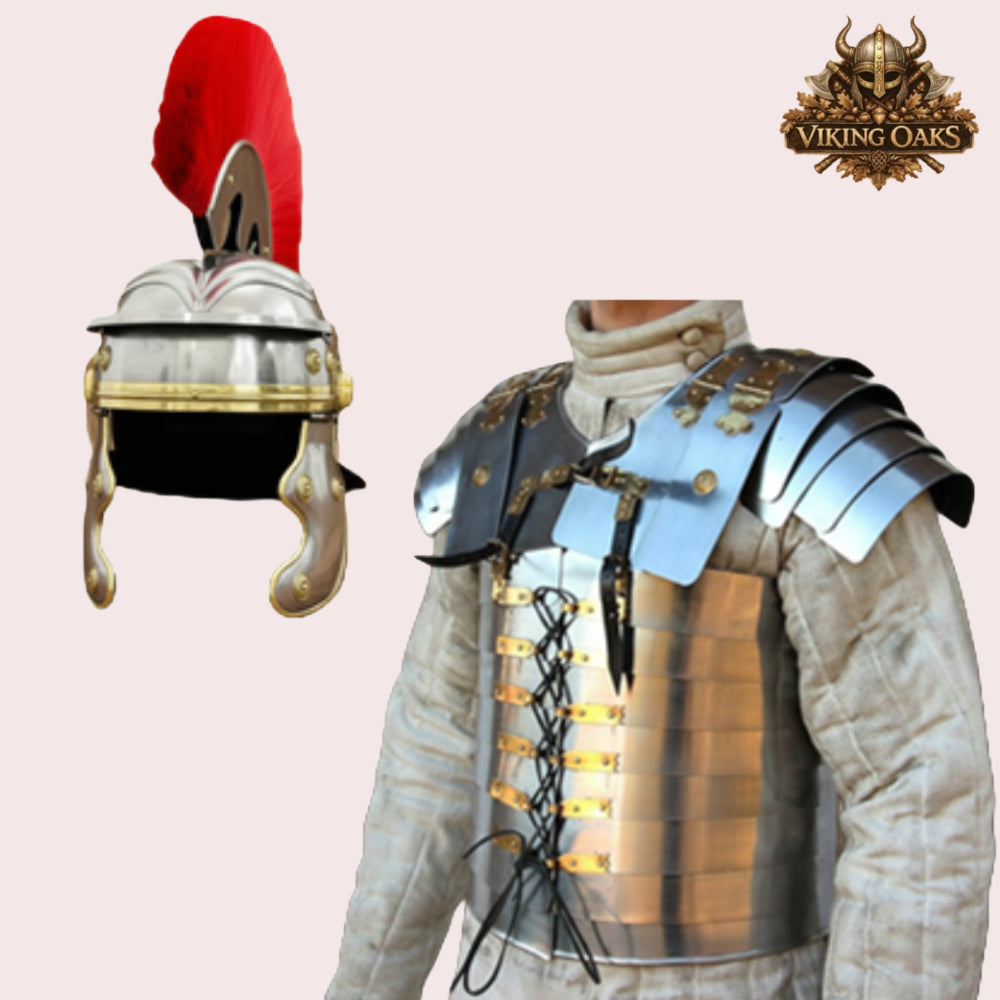 Roman Lorica Segmentata Armor Set with Helmet & Red Plume
