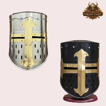 Medieval Knight Helmet Silver & Black Crusader Armour Helmet