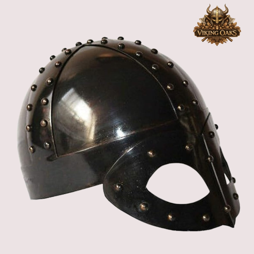 Viking Gjermundbu Helmet – Medieval Warrior Costume with   Wooden Display Stand