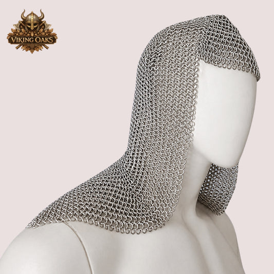 Aluminum Chainmail Coif – Lightweight Butted Ring Hood for Renfaire Costume