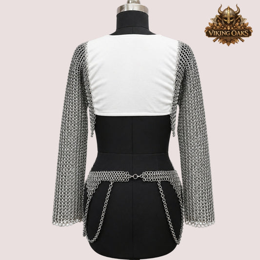 Aluminium Chainmail Sleeve with Skirt – 10MM Butted Ring Medieval Costume Armor, Halloween Gift Idea