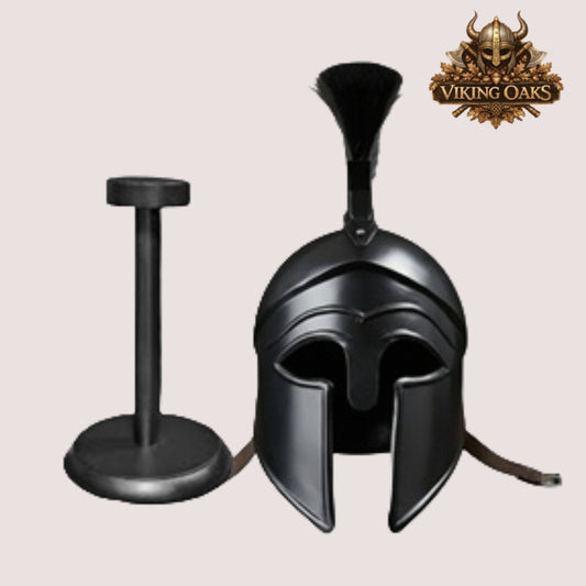 Corinthian Helmet – Ancient Greek Warrior Armor with Wooden Display Stand for Décor & Cosplay