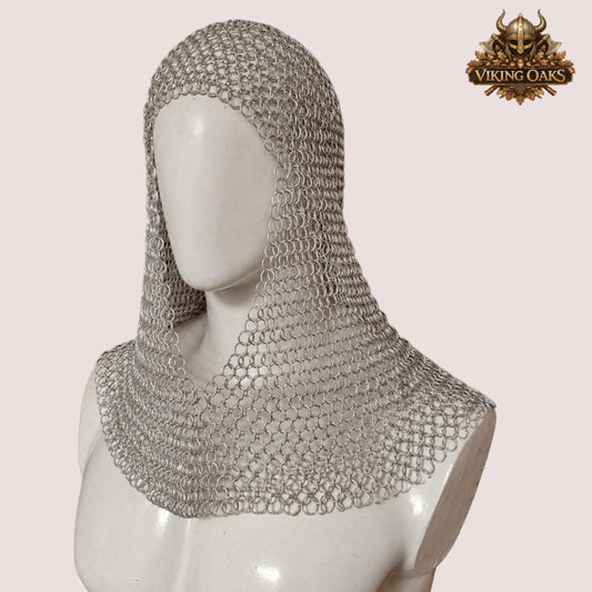 Aluminum Butted Chainmail V-Neck Coif – 10MM Ren Faire, LARP Viking & Halloween Costume Hood