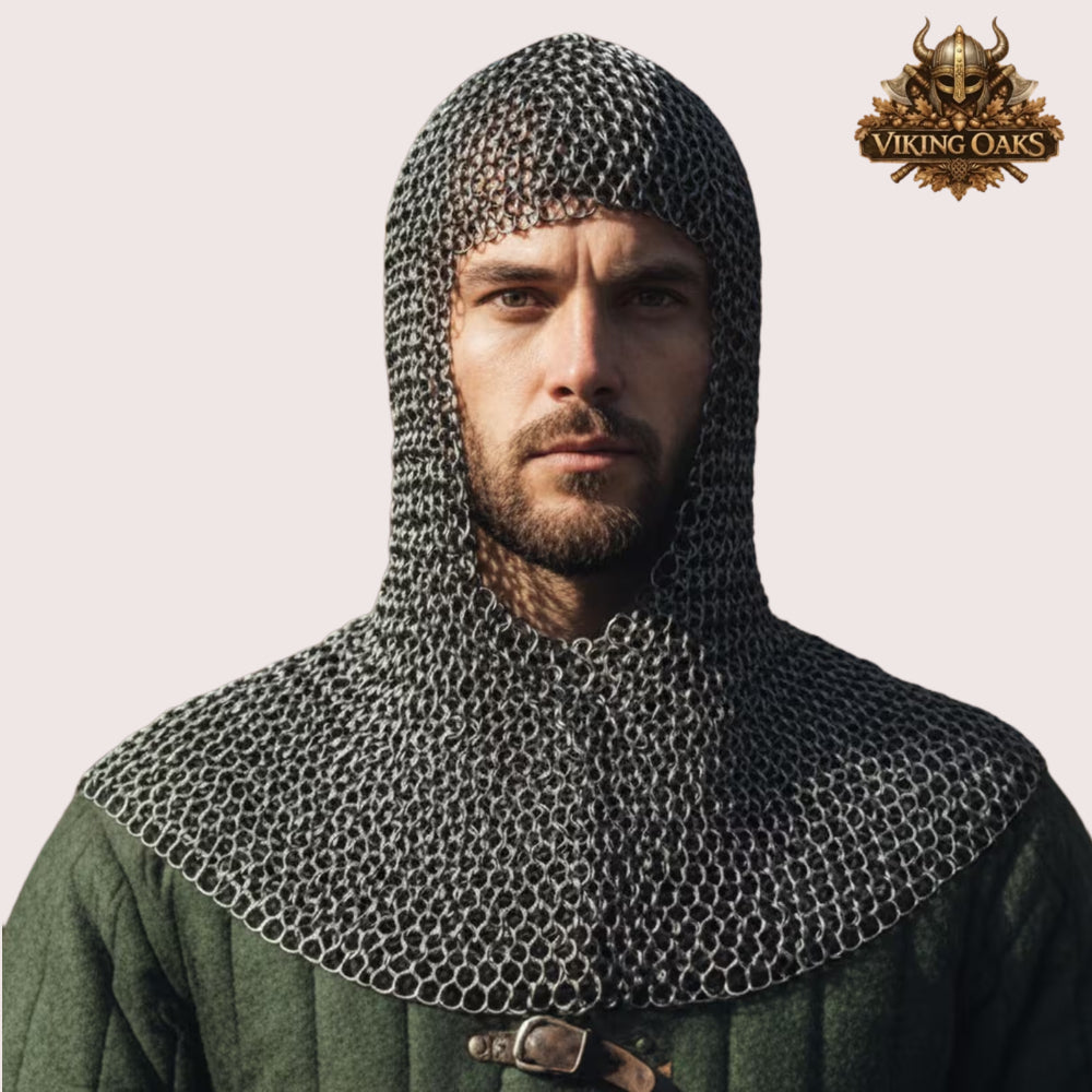 8MM Mild Steel Chainmail Hauberk Half Sleeve Flat Riveted Front Open Shirt Halloween Costume