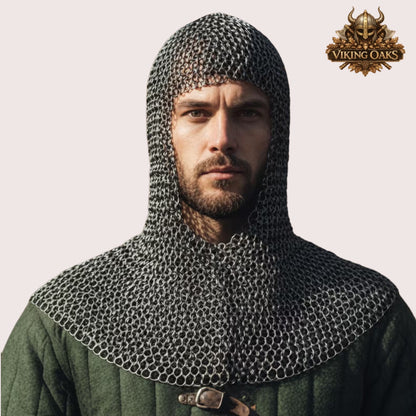 8MM Mild Steel Chainmail Hauberk Half Sleeve Flat Riveted Front Open Shirt Halloween Costume