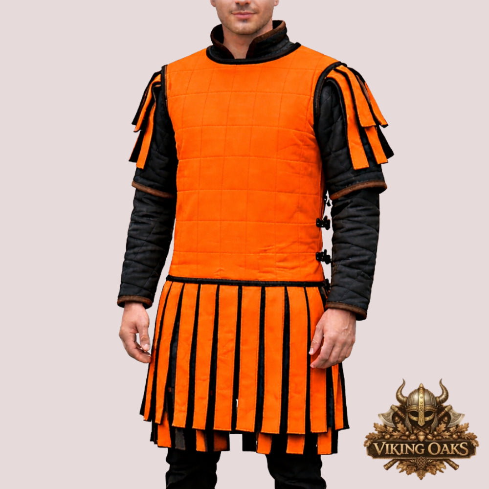 Orange Roman Gambeson Medieval Padded Armor Roman Warrior Costume for Renaissance Faire and Reenactment