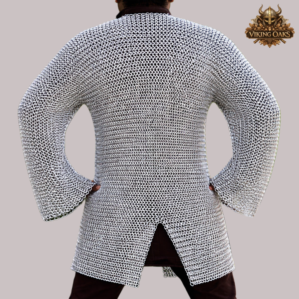 9MM Aluminum Chainmail Hauberk – Medieval Armor Costume Round Ring With Solid Rings Shirt for Halloween