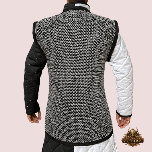 Aluminium Chainmail Haubergeon Sleeveless Armor – 10mm 16 Gauge Flat Ring Riveted with Washer Medieval LARP Reenactment Vest