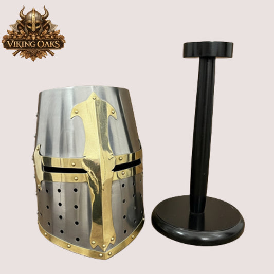 Crusader Helmet with Brass Trim – Knights Templar Medieval Armor for Reenactment, LARP & Cosplay