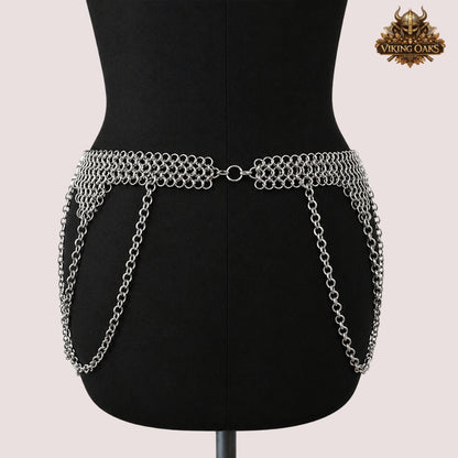 Aluminium Chainmail Sleeve with Skirt – 10MM Butted Ring Medieval Costume Armor, Halloween Gift Idea