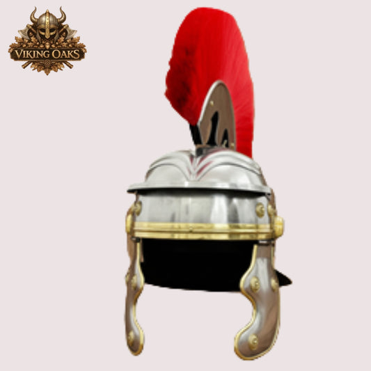 Roman Centurion Helmet red hair – Warrior Armor Helmet with Wooden Display Stand