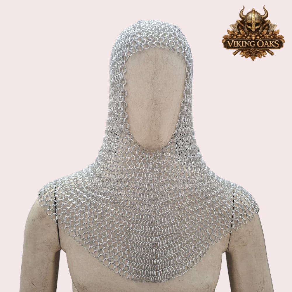 Templar Knight Helmet with Chainmail Coif & Stand Medieval Armour Set