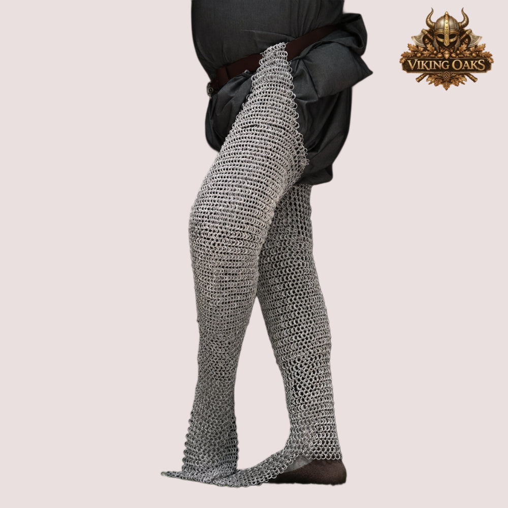 Aluminum Chainmail Chausses – 9mm Flat Ring Riveted Medieval Leggings – Functional LARP Armor