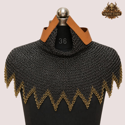 9MM Chainmail Aventail Flat Ring Riveted Washer with Brass Trim Bottom Edge Neck Protection