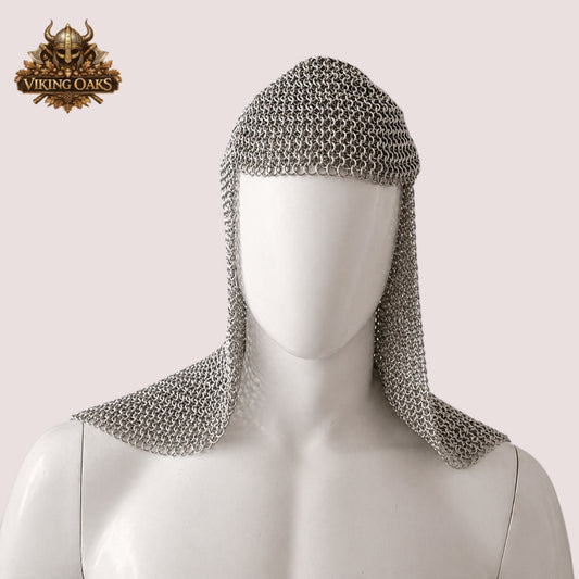 Aluminum Chainmail Coif – Lightweight Butted Ring Hood for Renfaire Costume
