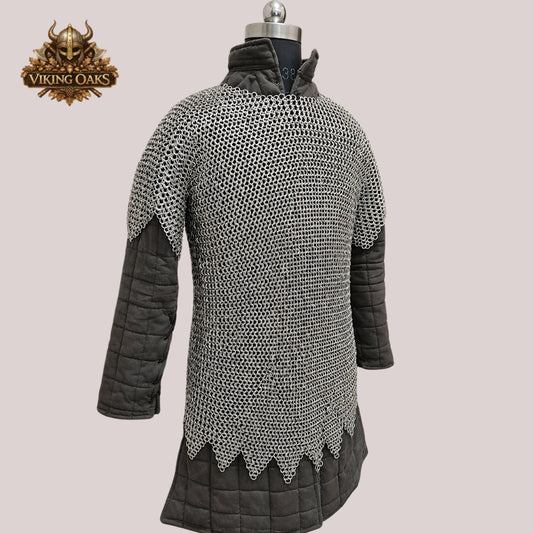 9MM Flat Riveted Chainmail Shirt – Mild Steel Half Sleeve Medieval Maille Armor for Halloween, LARP & Reenactment
